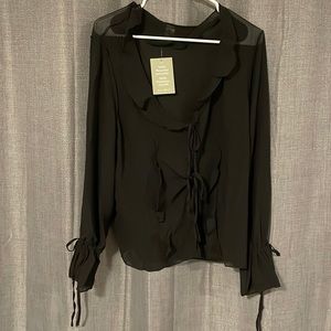 H&M Flounce-trimmed Chiffon Blouse